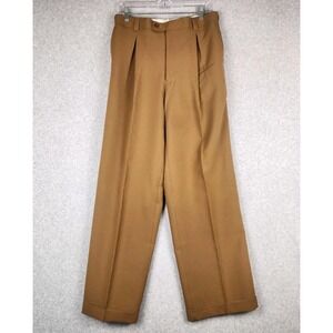 Falcone Dress Pants Mens 35L Pleated Brown Cuffed Slacks Classic Fit Polyester‎